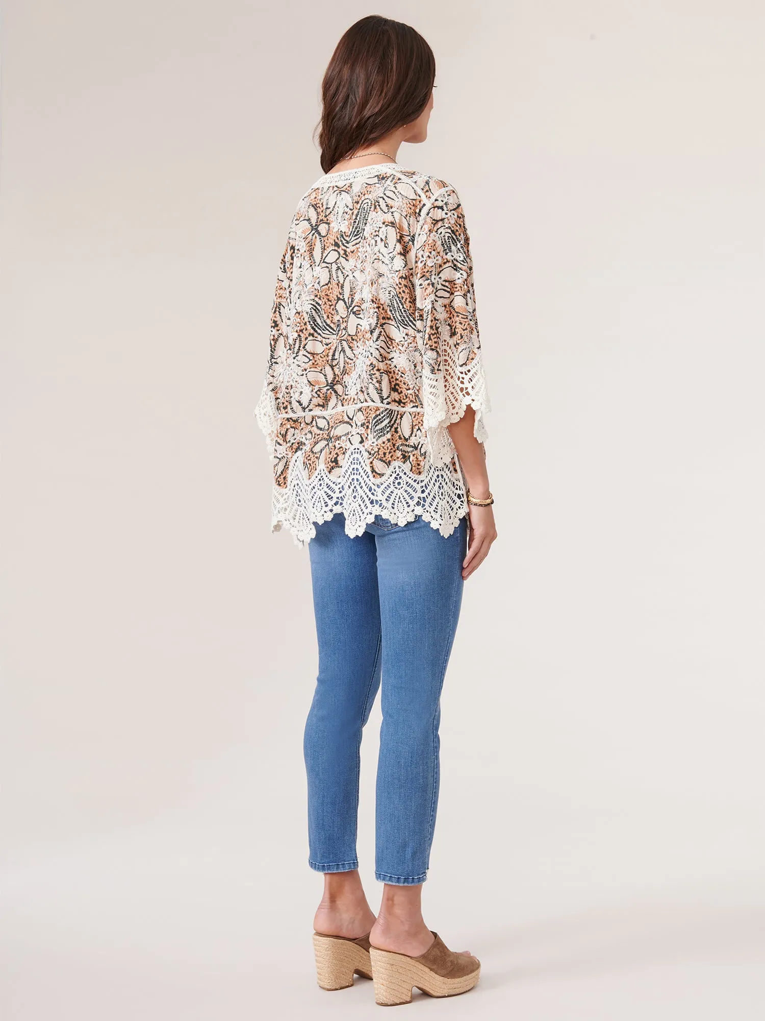 3/4 Sleeve V Notch Neck Paisley Peplum Hem Petite Woven Top