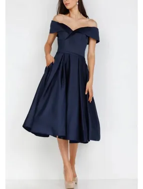 A-Line Cocktail Dresses Elegant Dress Formal Party Wear Tea Length Sleeveless Sweetheart Pocket Satin with Ruched