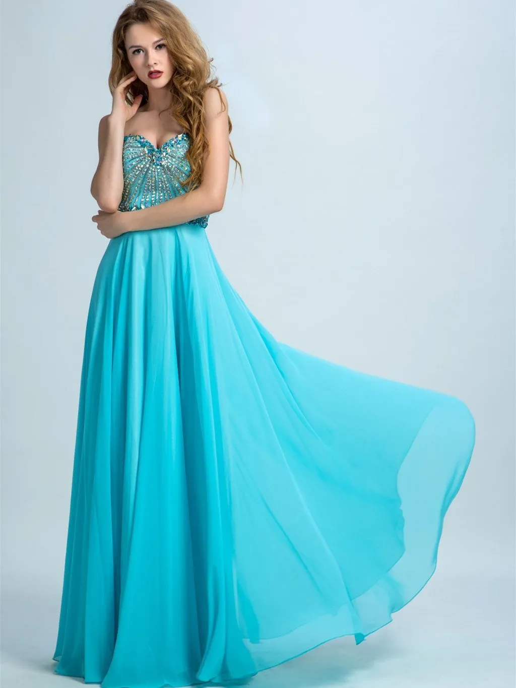 A-line Sweetheart  Floor-Length Chiffon Rhine Stone  Evening Dresses 2897