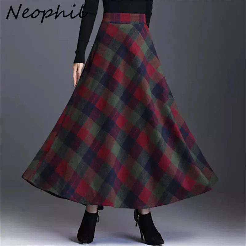 A-Line Wool Tartan Skirt with England Style Midi-Length