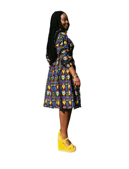 African Midi knee Length dress, African Print.