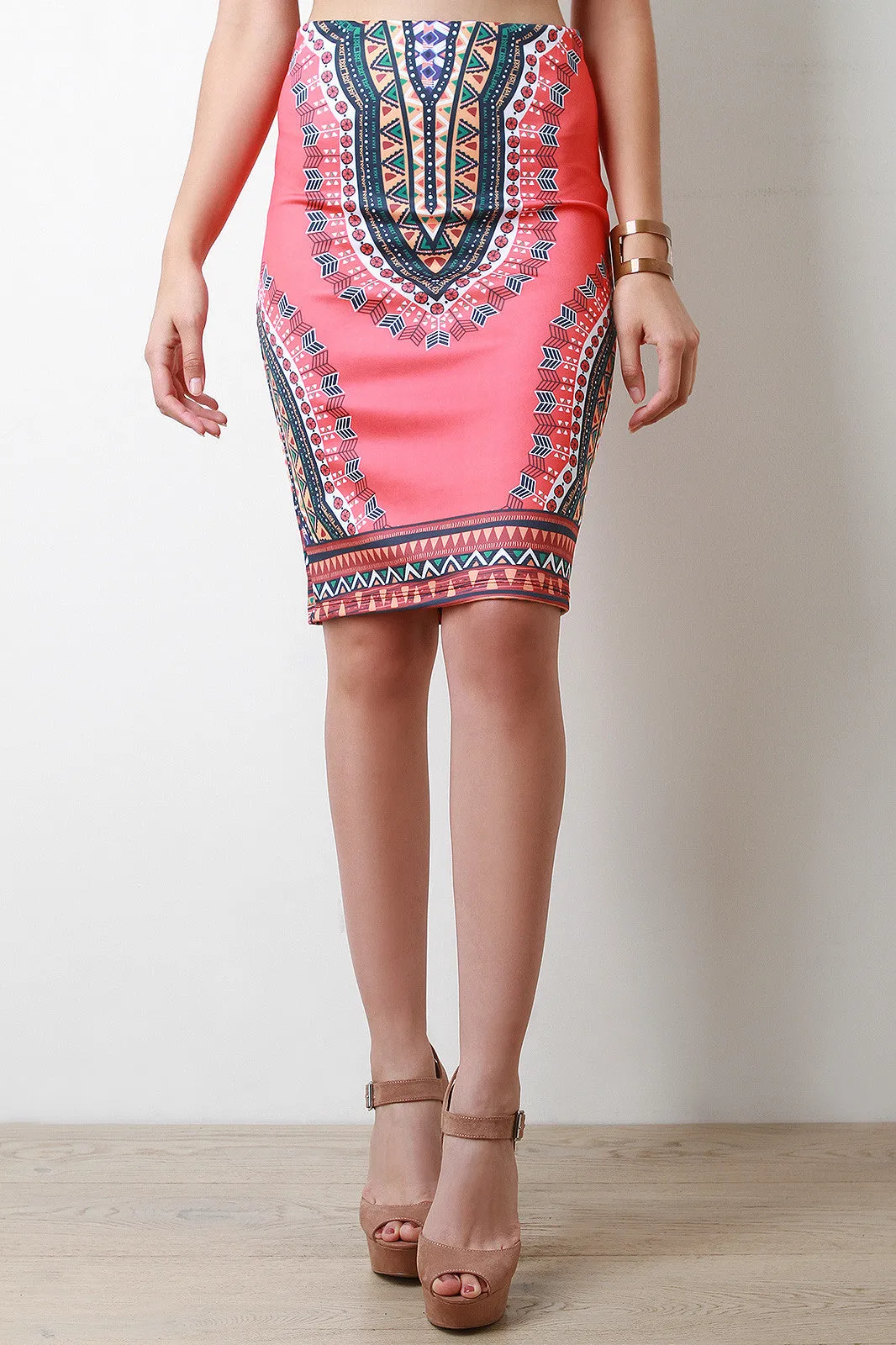 African Print Pencil Midi Skirt