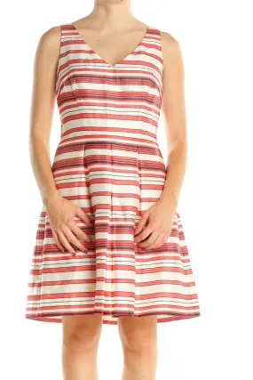 Beige Pink Striped Day Fit & Flare Dress