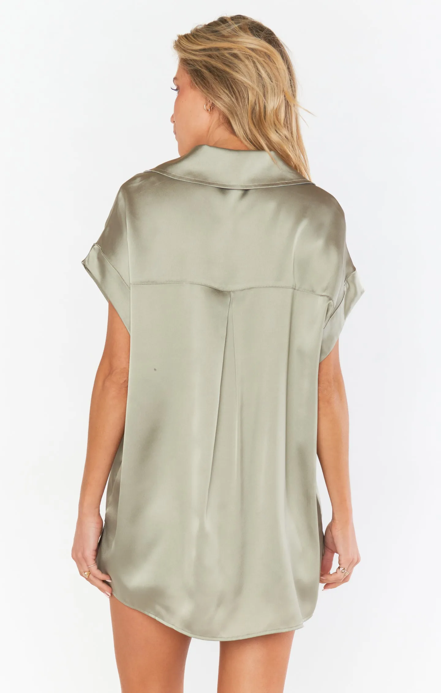 Best Day Button Up ~ Moss Green Luxe Satin