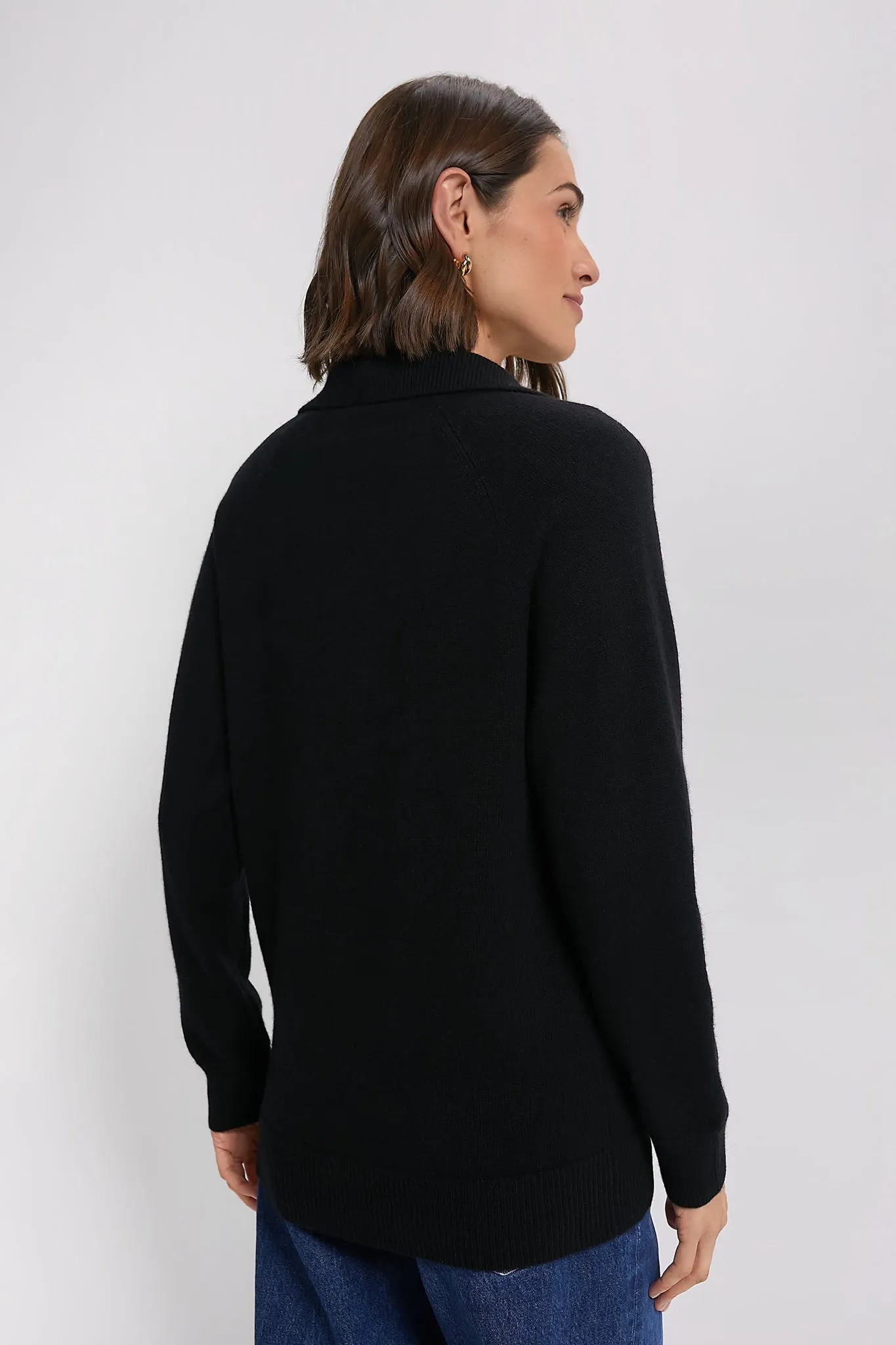 Black Carlisle Cashmere Banded Polo Sweater