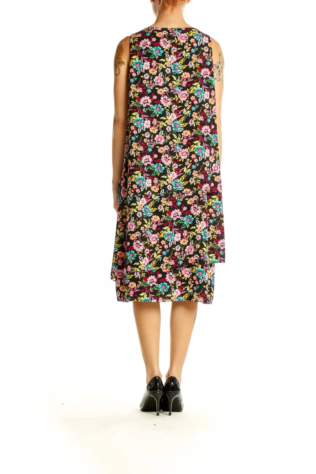 Black Floral Sleeveless Midi Dress