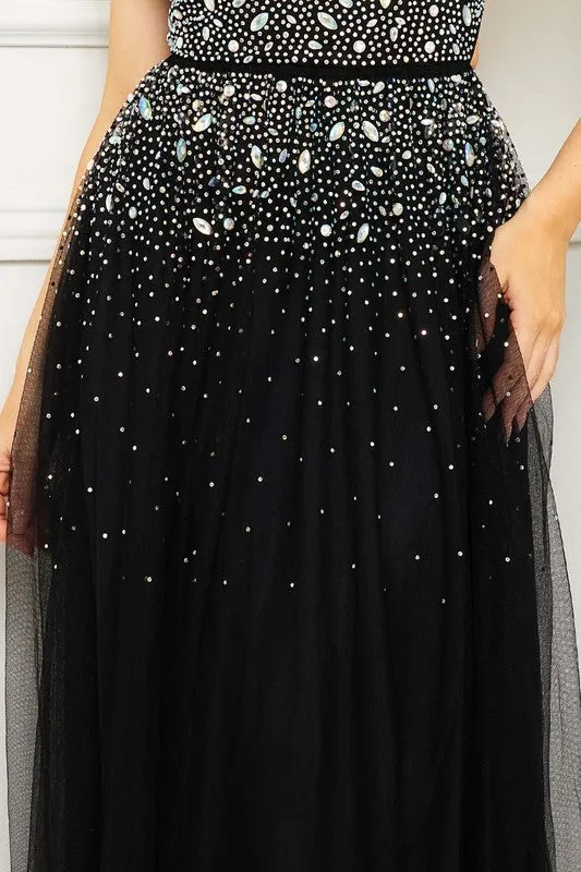 Black Glittered And Rhinestone Tubetop Maxi Dress