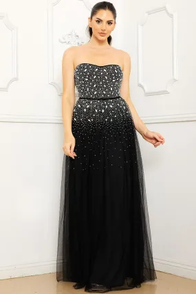 Black Glittered And Rhinestone Tubetop Maxi Dress