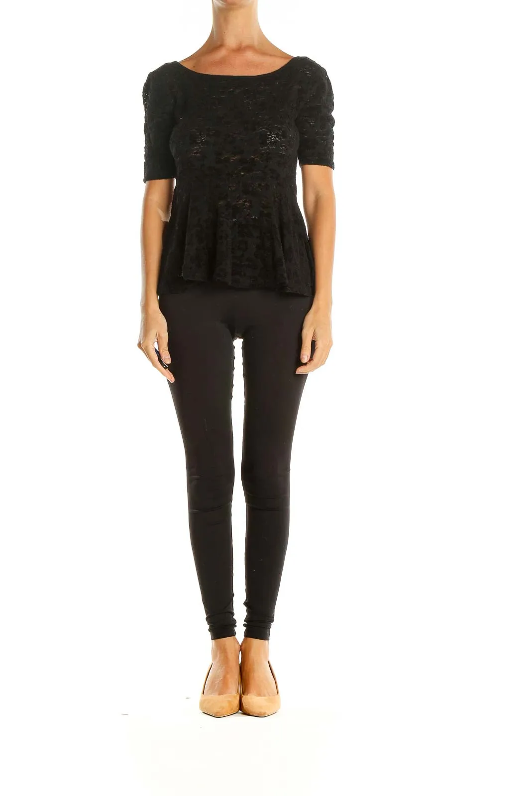 Black Lace Peplum Top