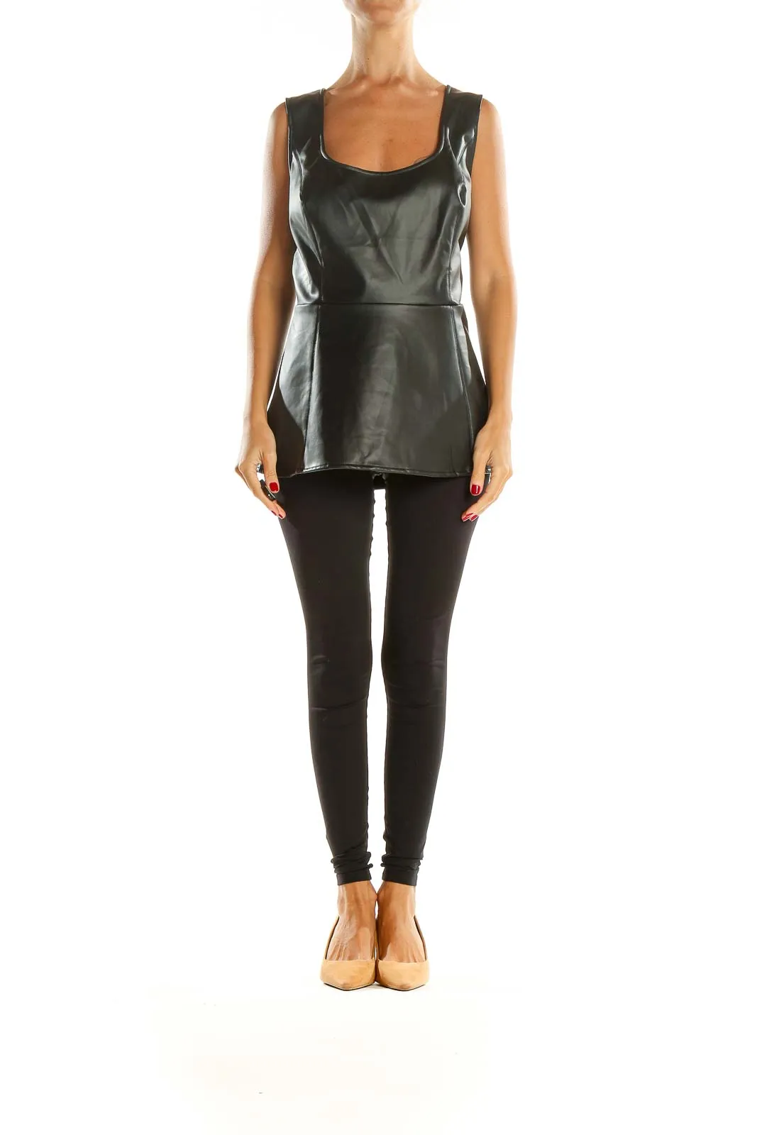 Black Pleather Peplum Punk Top