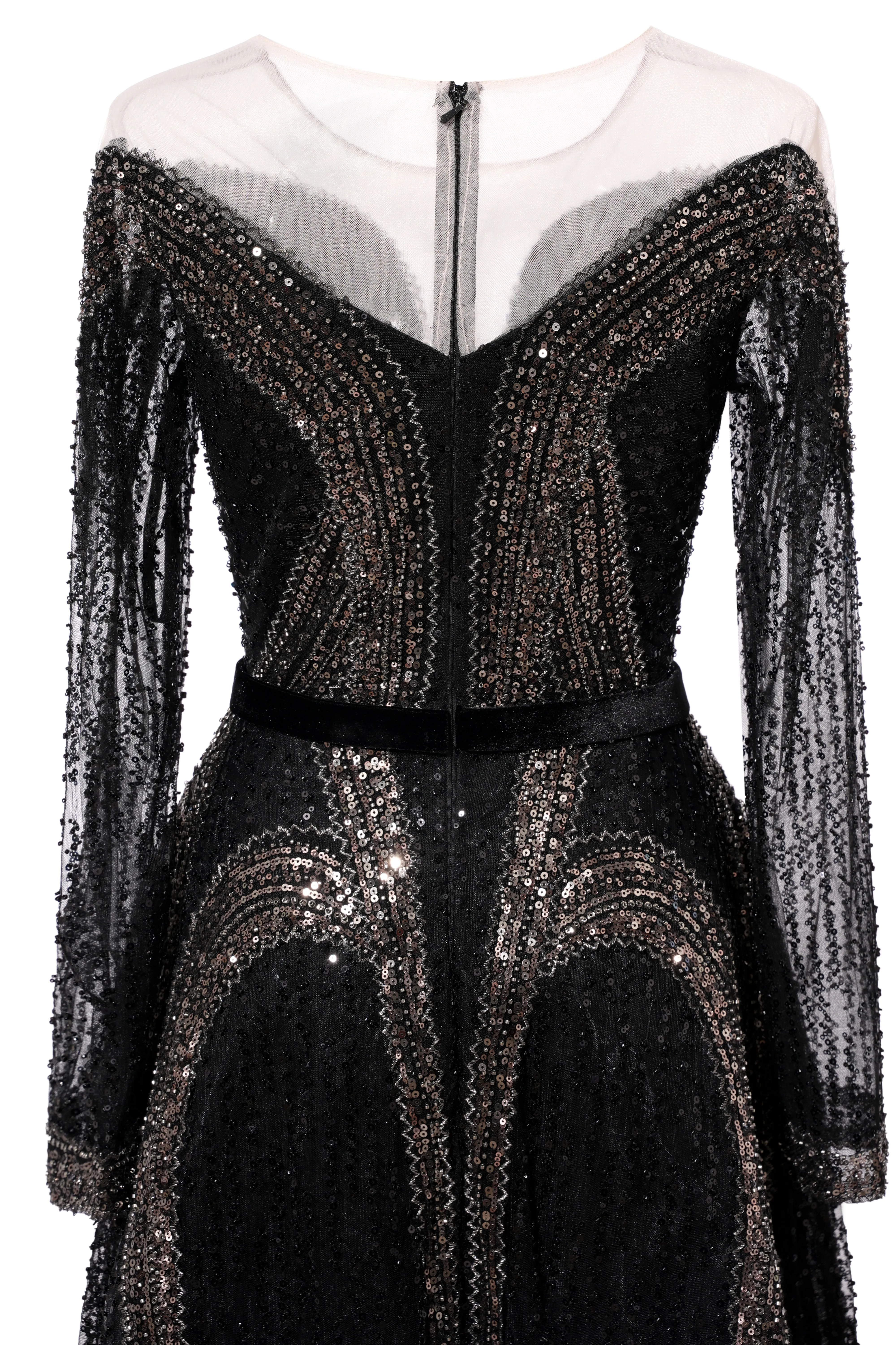 Black Prom Dresses A-line Heavily Beading Long Sleeves Women Evening Dresses