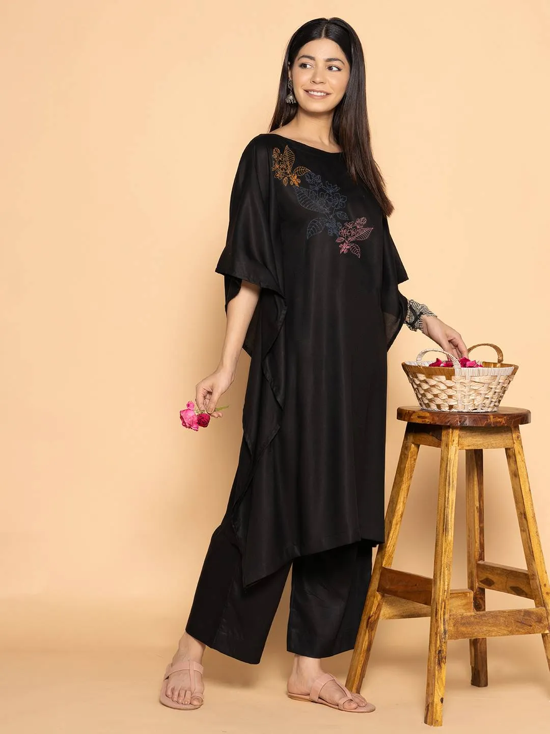 Black Rayon Long-Kaftan - Baagh