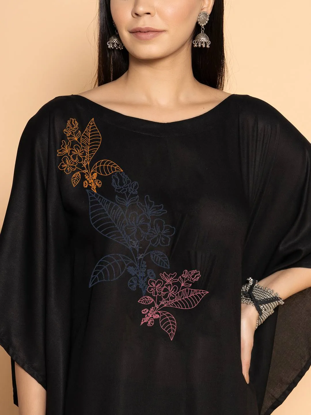 Black Rayon Long-Kaftan - Baagh