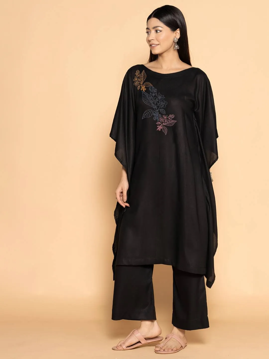 Black Rayon Long-Kaftan - Baagh