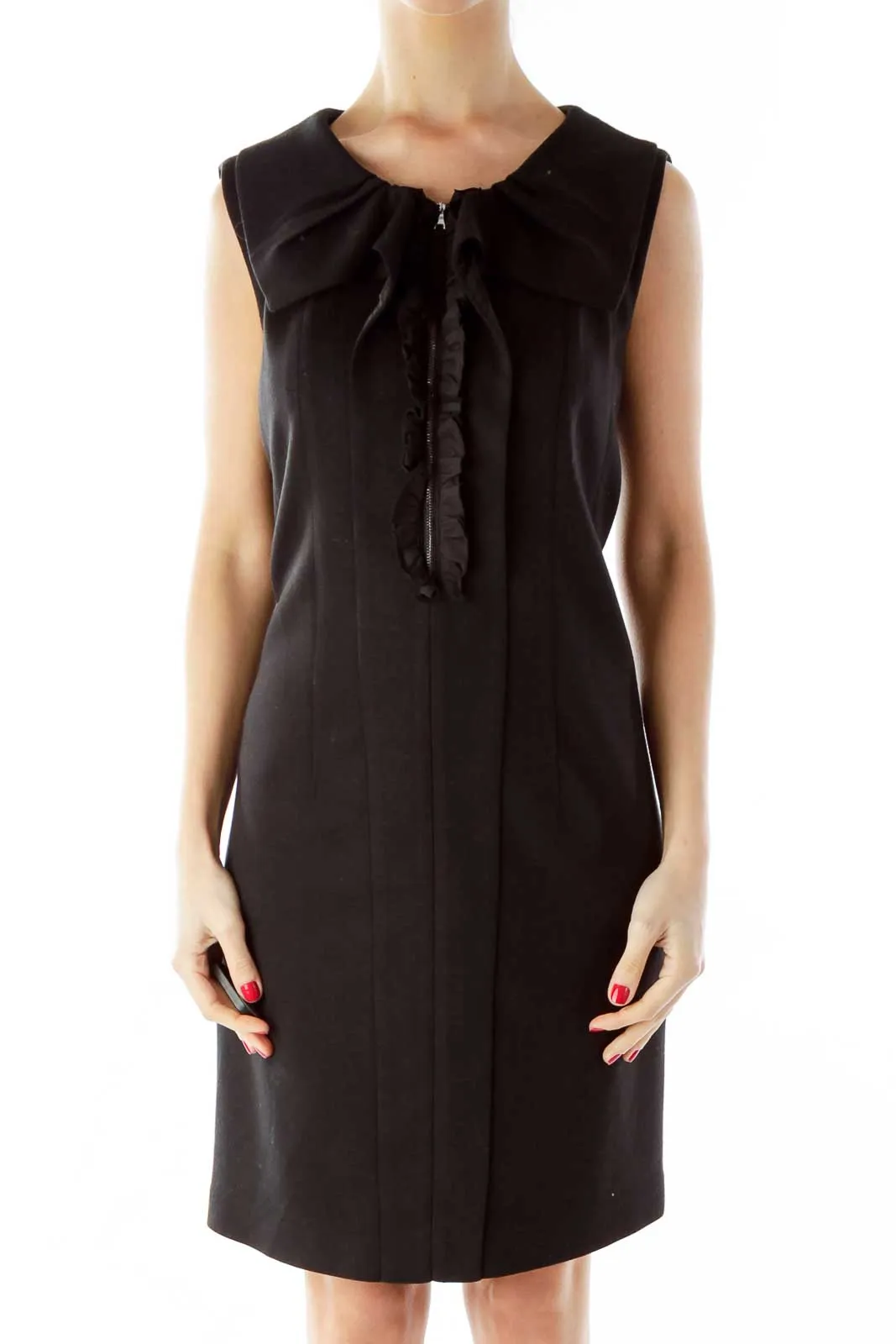 Black Ruffled Zippered Sleeveless Dress