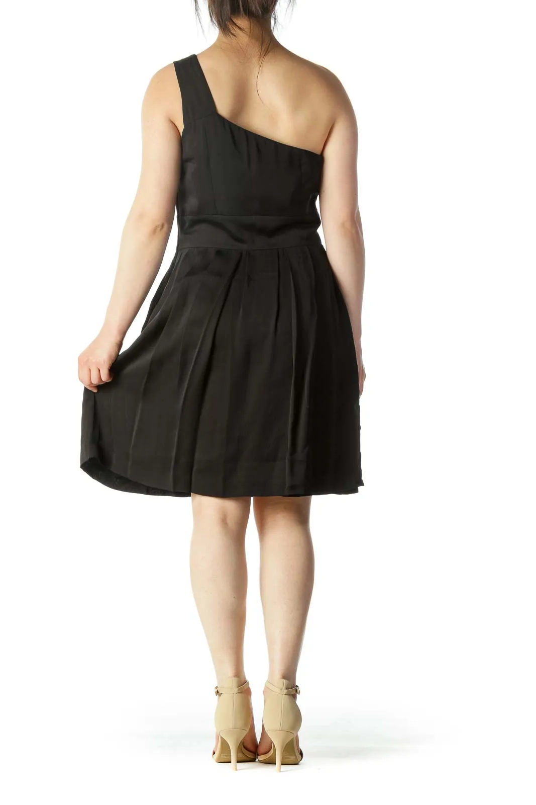 Black Silk One-Shoulder Cocktail Dress