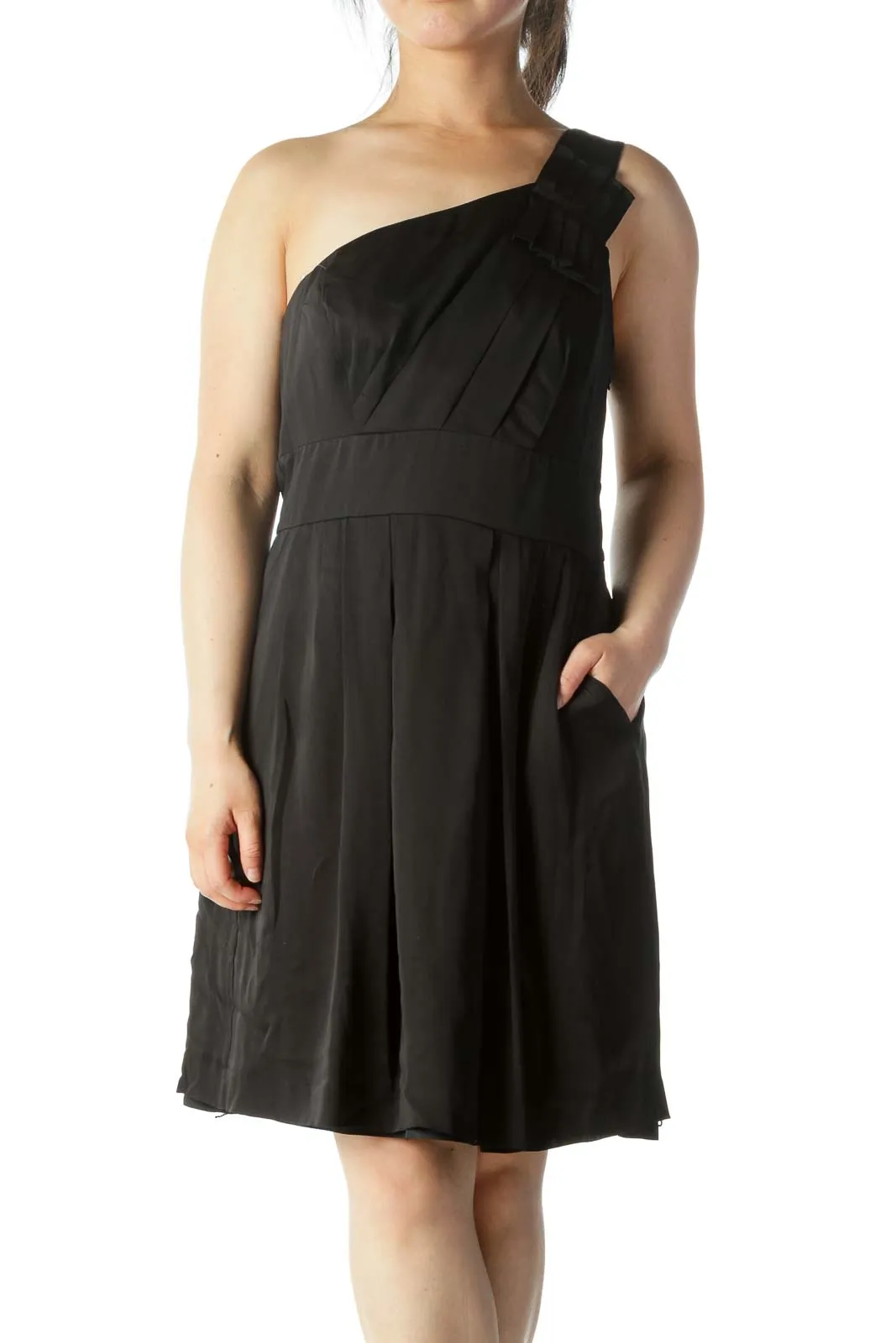 Black Silk One-Shoulder Cocktail Dress