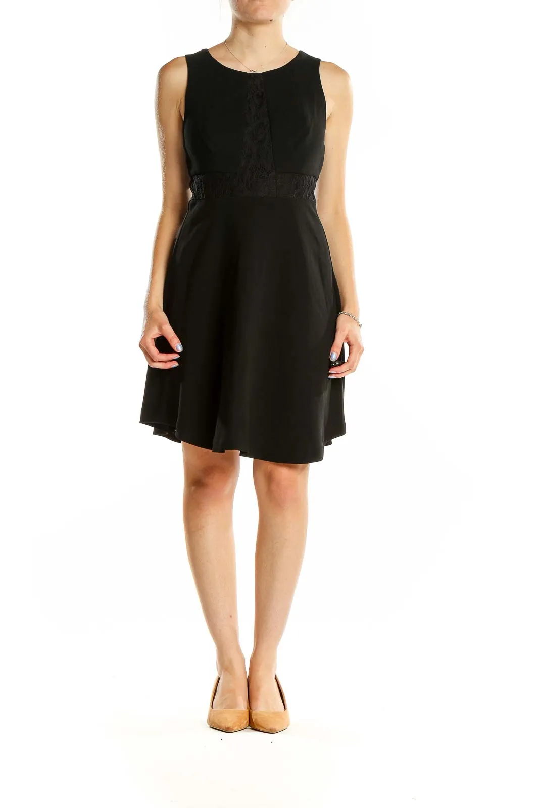 Black Sleeveless Lace-Detailed Cocktail Dress