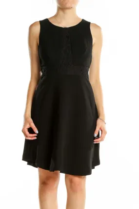 Black Sleeveless Lace-Detailed Cocktail Dress