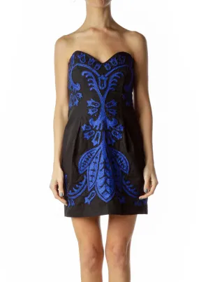 Black/Blue Beaded Strapless Dress