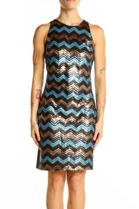 Blue and Brown Sequin Chevron Cocktail Dress