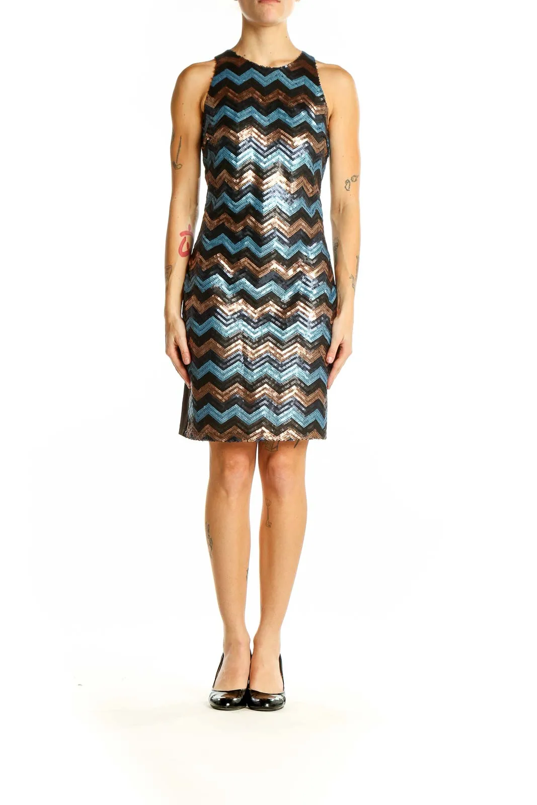 Blue and Brown Sequin Chevron Cocktail Dress