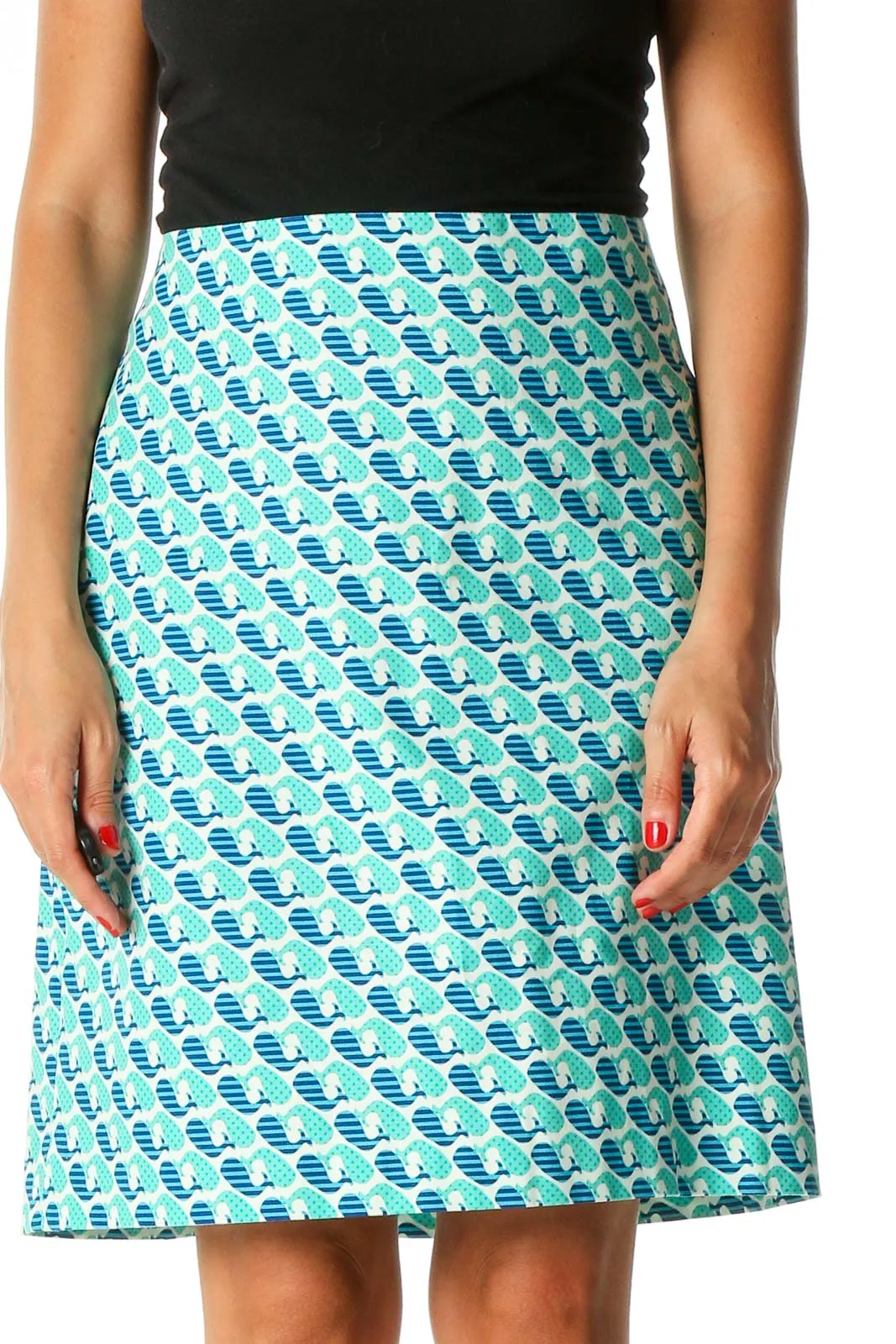 Blue Graphic Print Brunch A-Line Skirt