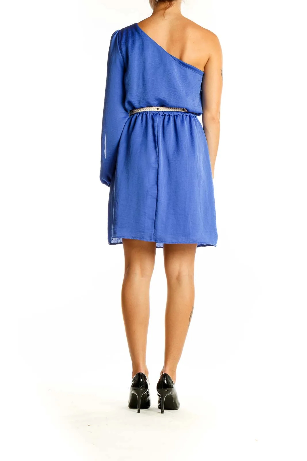 Blue One-Shoulder Polyester Mini Dress