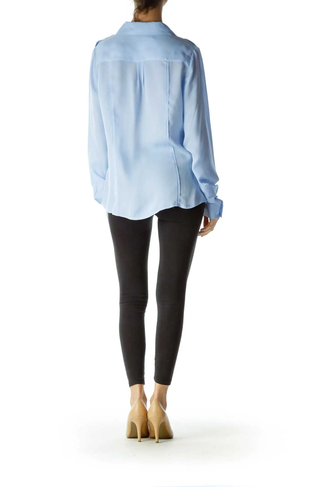 Blue Pocketed Silk Blouse