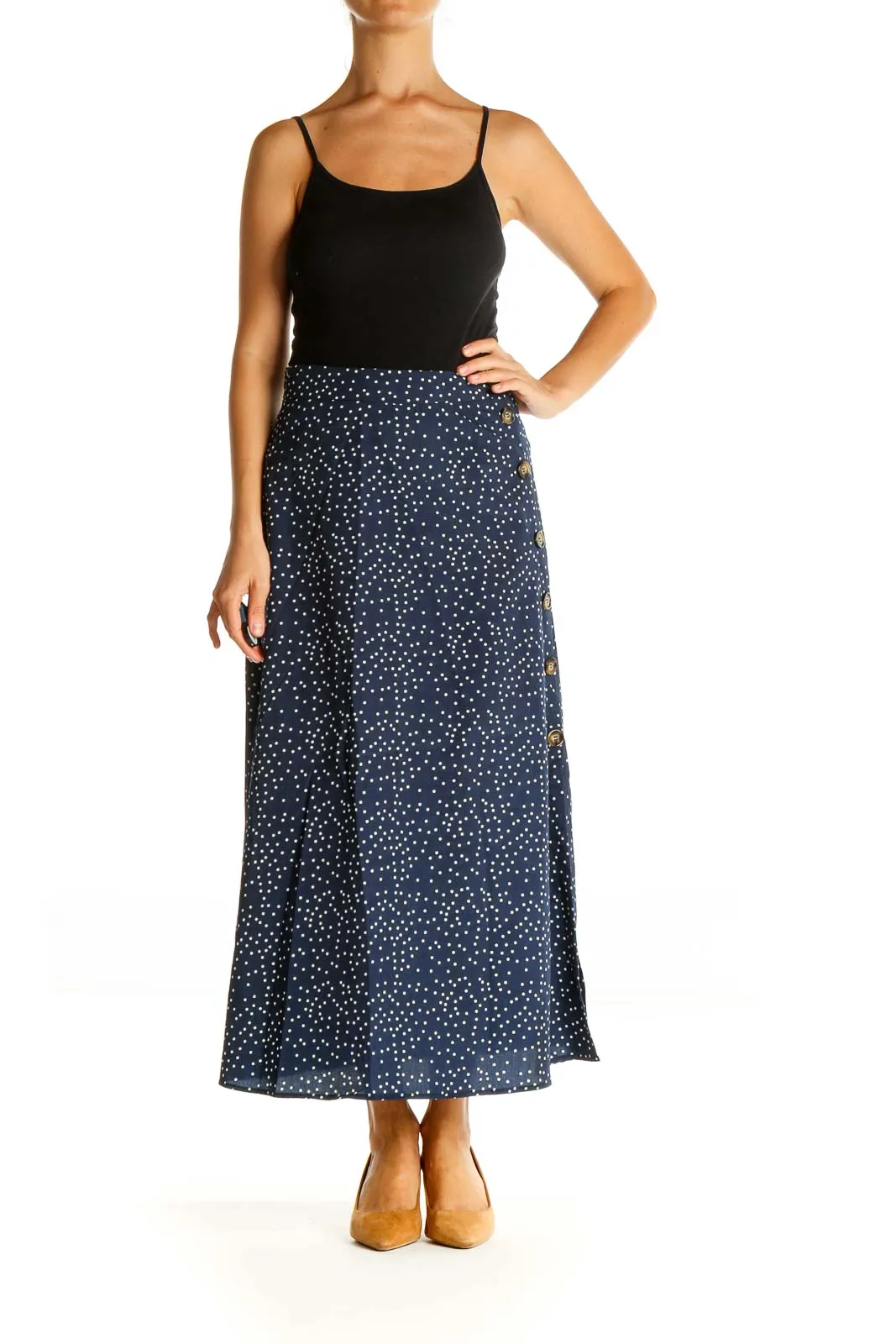 Blue Polka Dot Bohemian A-Line Skirt