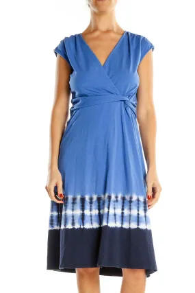 Blue Tie And Dye Trim Bohemian Fit & Flare Dress