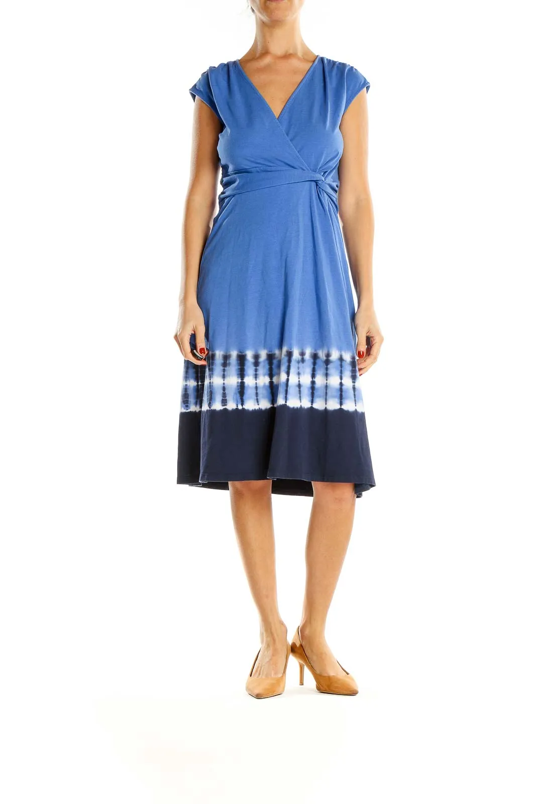 Blue Tie And Dye Trim Bohemian Fit & Flare Dress