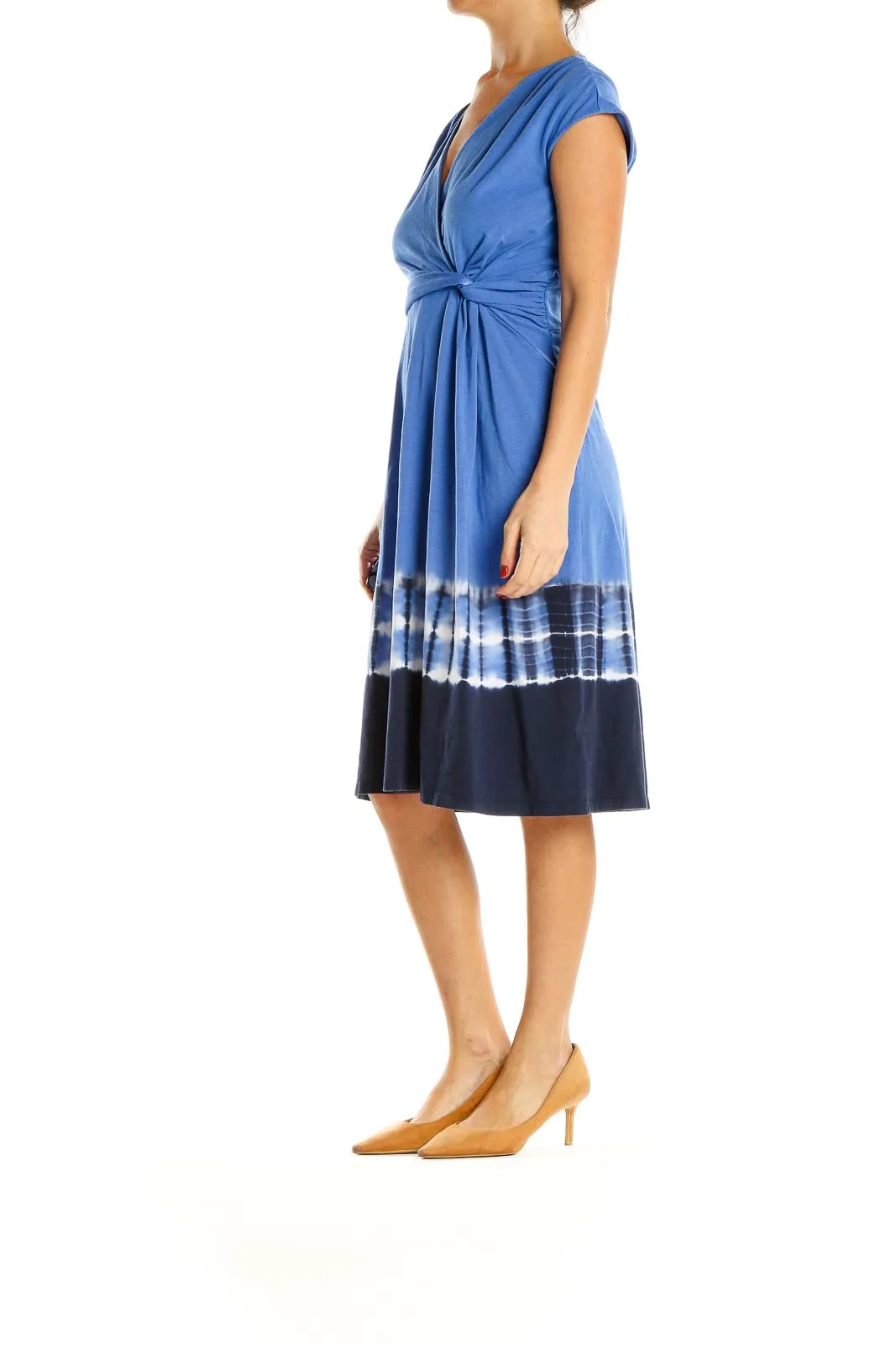 Blue Tie And Dye Trim Bohemian Fit & Flare Dress