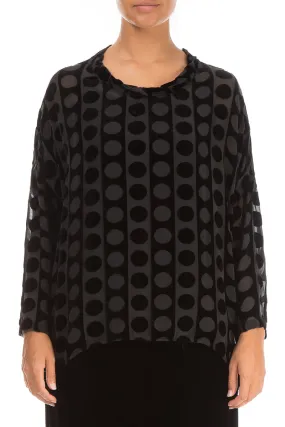 Boxy Devoré Bubbles Black Silk Velvet Blouse