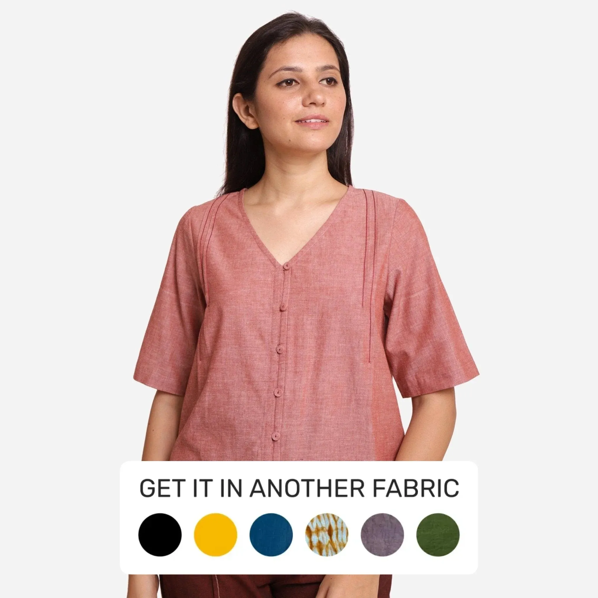 Brown Mangalgiri Cotton A-Line Button-Down Top