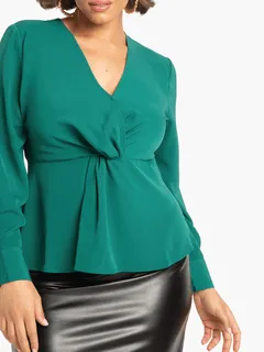 Carrie Twist-Front Peplum Top | EVERGREEN