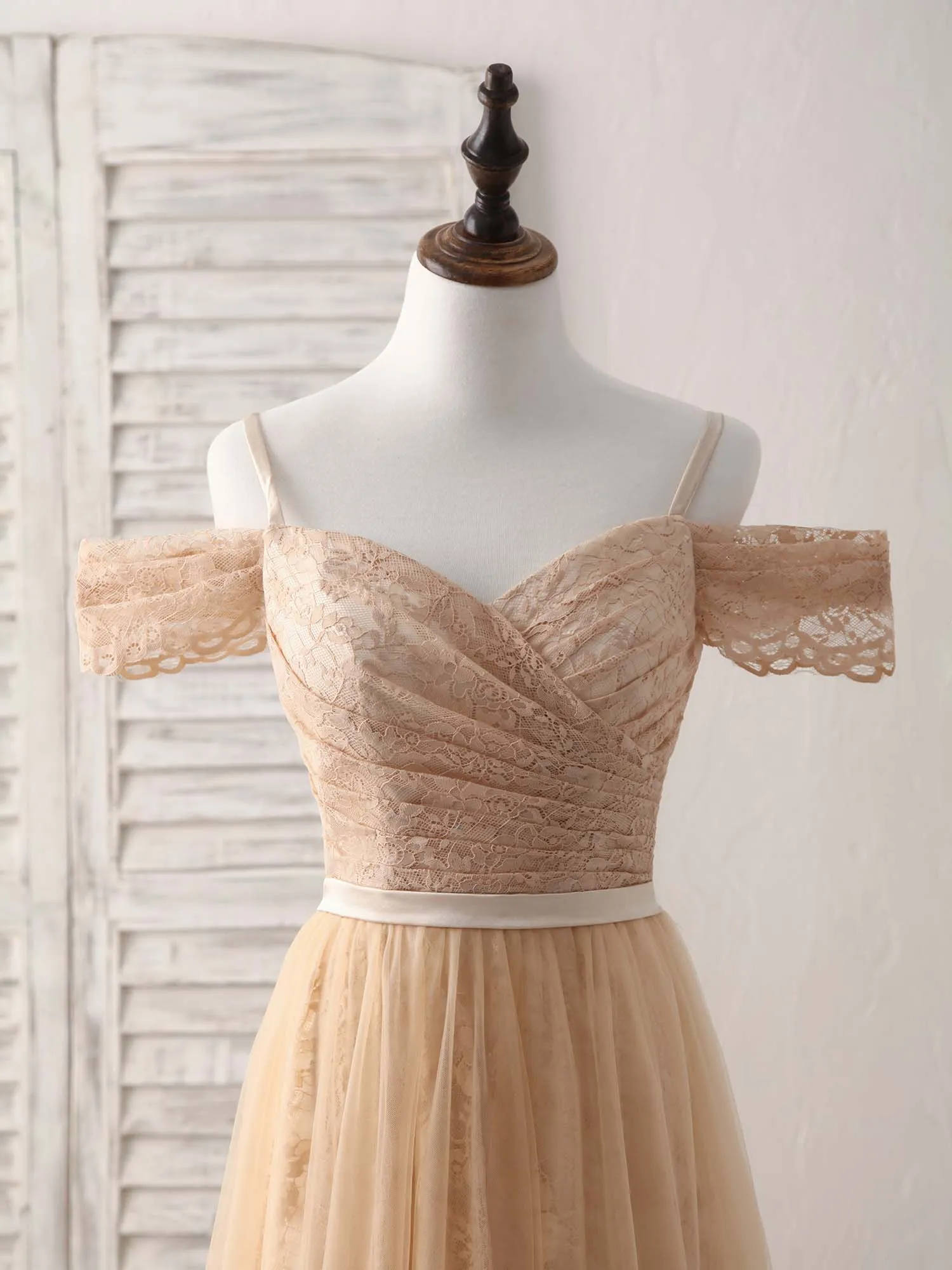 Champagne Tulle Long Bridesmaid Dress, Champagne Prom Dresses