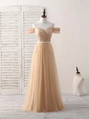 Champagne Tulle Long Bridesmaid Dress, Champagne Prom Dresses