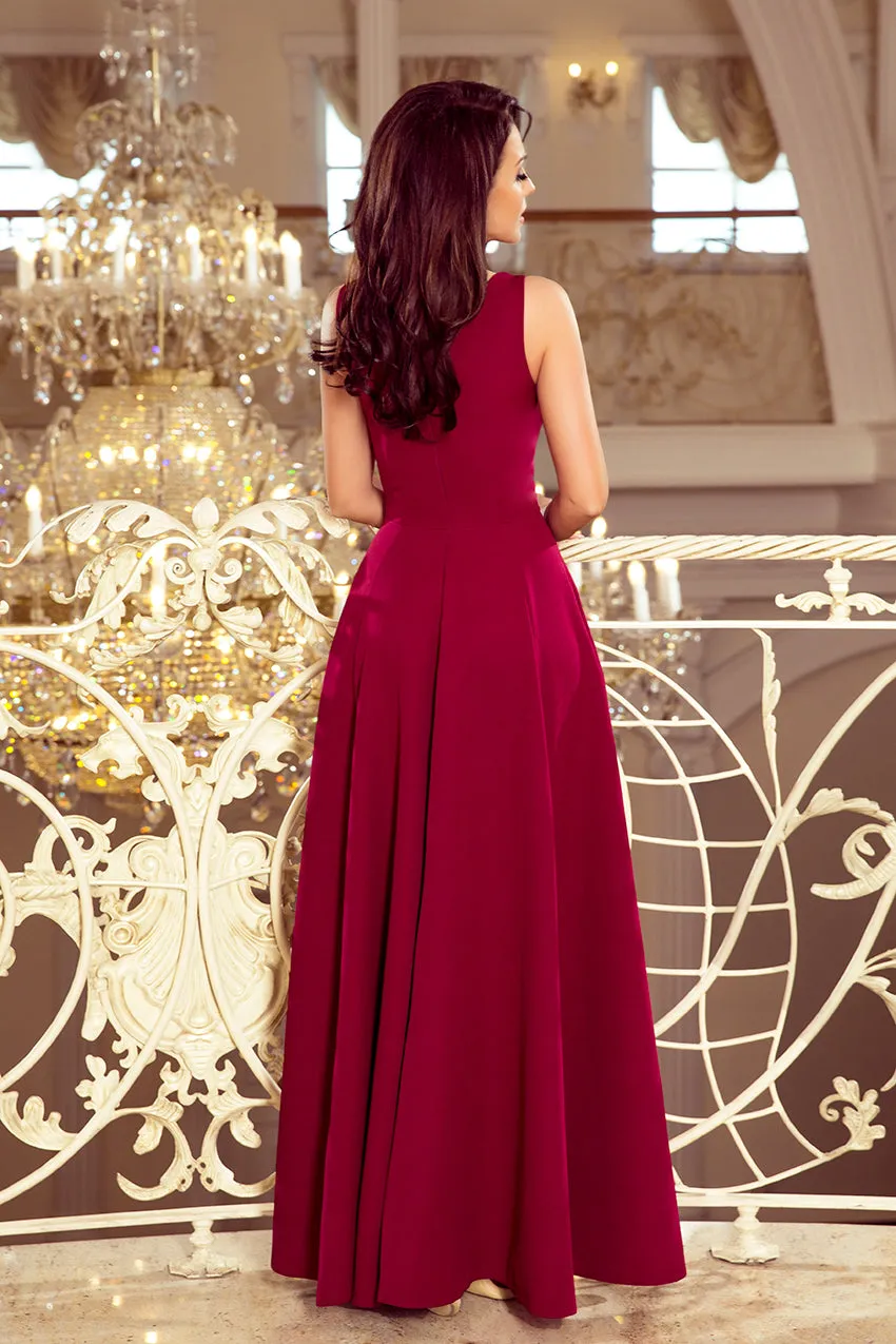 CINDY long dress with a neckline - burgundy