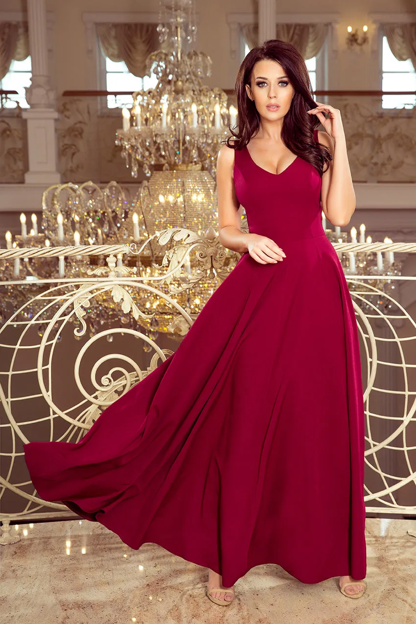 CINDY long dress with a neckline - burgundy