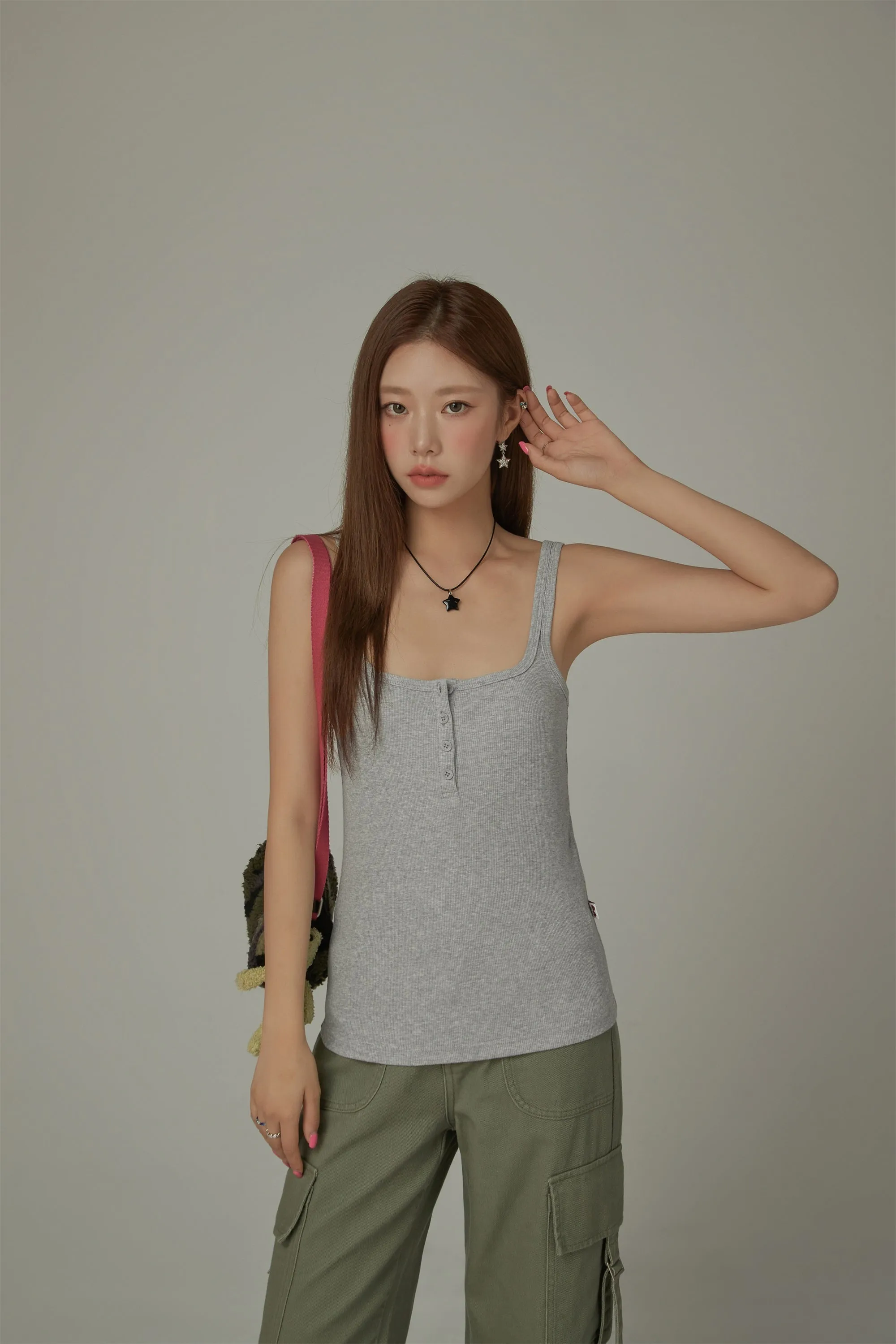 Color Button Sleeveless Tank Top