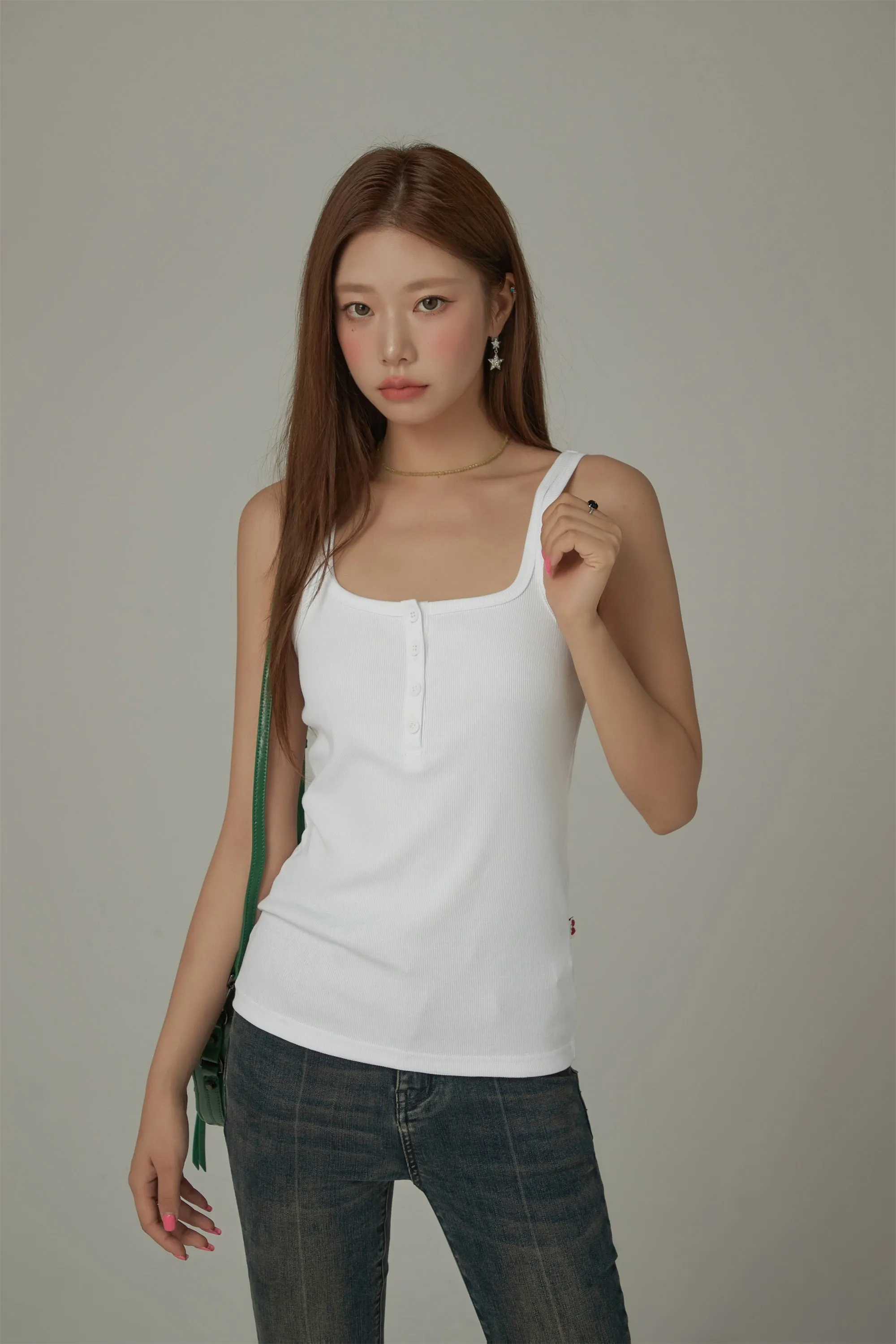 Color Button Sleeveless Tank Top