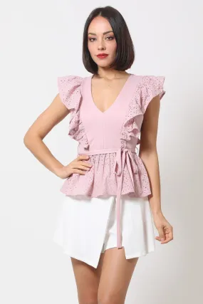 Crotchet Peplum Top W/ Self -front Tie