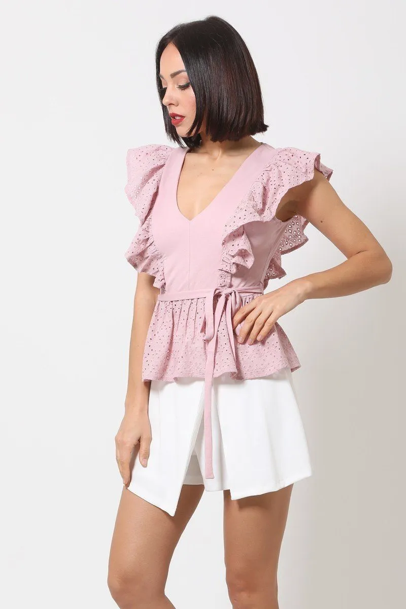 Crotchet Peplum Top W/ Self -front Tie