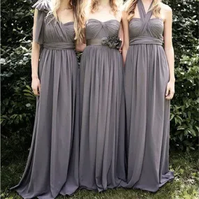 Dark Grey Long Mismatched Boho A-Line Bridesmaid Dresses for Outdoor Wedding