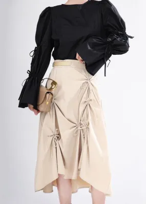 DIY Beige High Waist A Line Skirt Summer