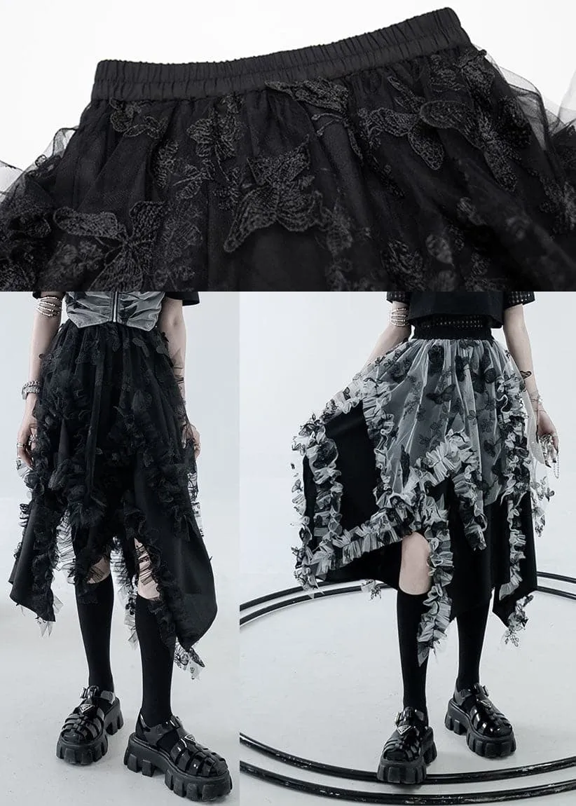 DIY Black Elastic Waist Asymmetrical Design Ruffled A Line Skirts Summer