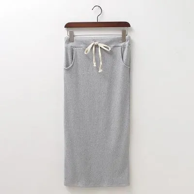 Elastic high waist sexy drawstring thread Screw Slit Skirts