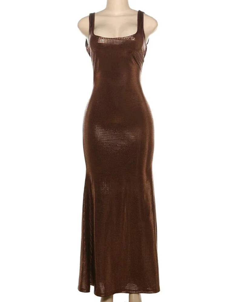 Elegant Sparkling Evening Dress with Dramatic Cowl Back