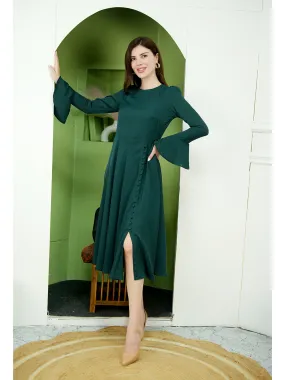 Emerald Green Polyester Gleaming Fit & Flare Dress